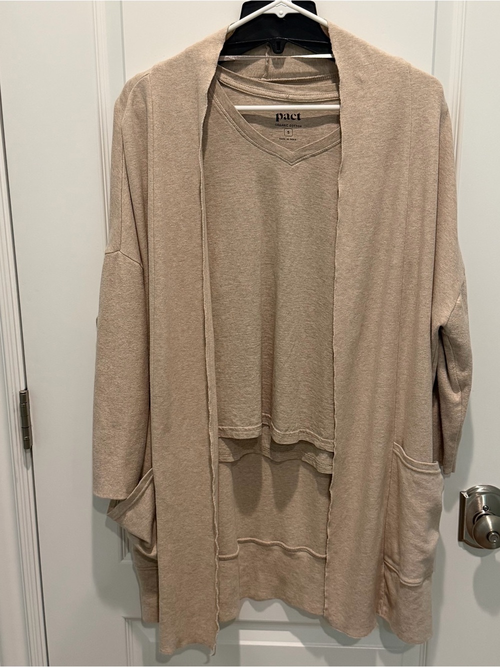 Pact Organic Cotton Long Cardigan XS/S Matching short sleeve Tee S Heathered Tan